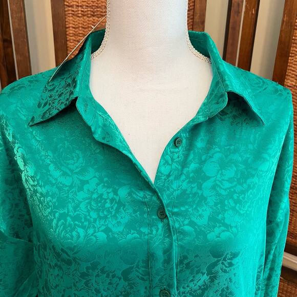 NWT 12th Tribe Green Silky Shirt Dress Long Sleeved Size Medium - Picture 3 of 11